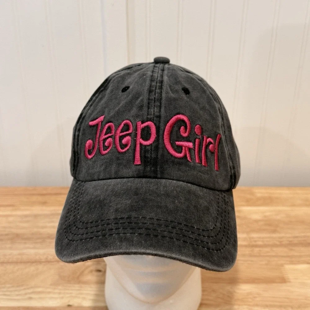 Jeep Girl Adjustable Hat Gray Baseball Cap Women's Pink Embroidery
